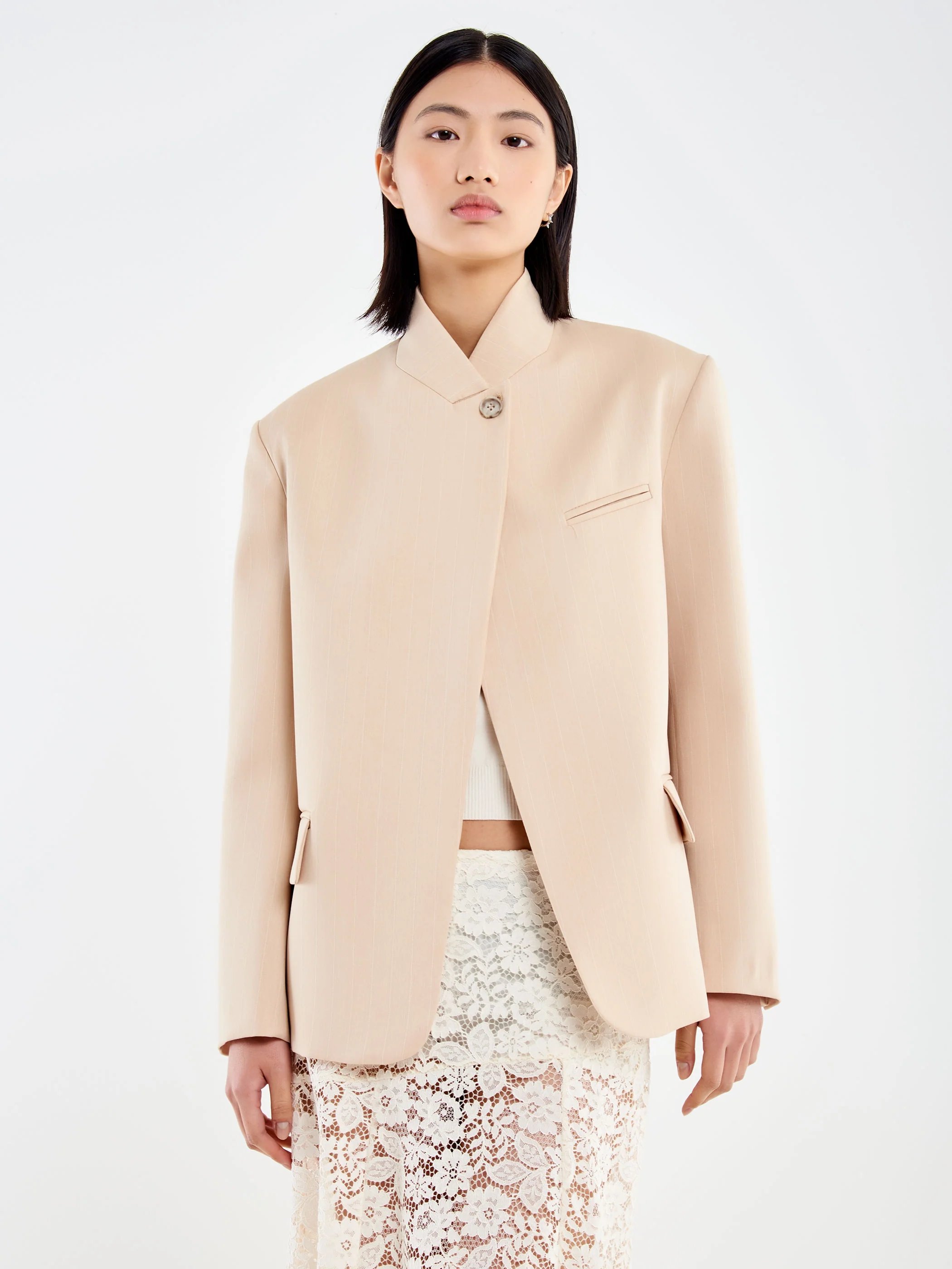 Blazer Collo Alto Tessuto Gessato