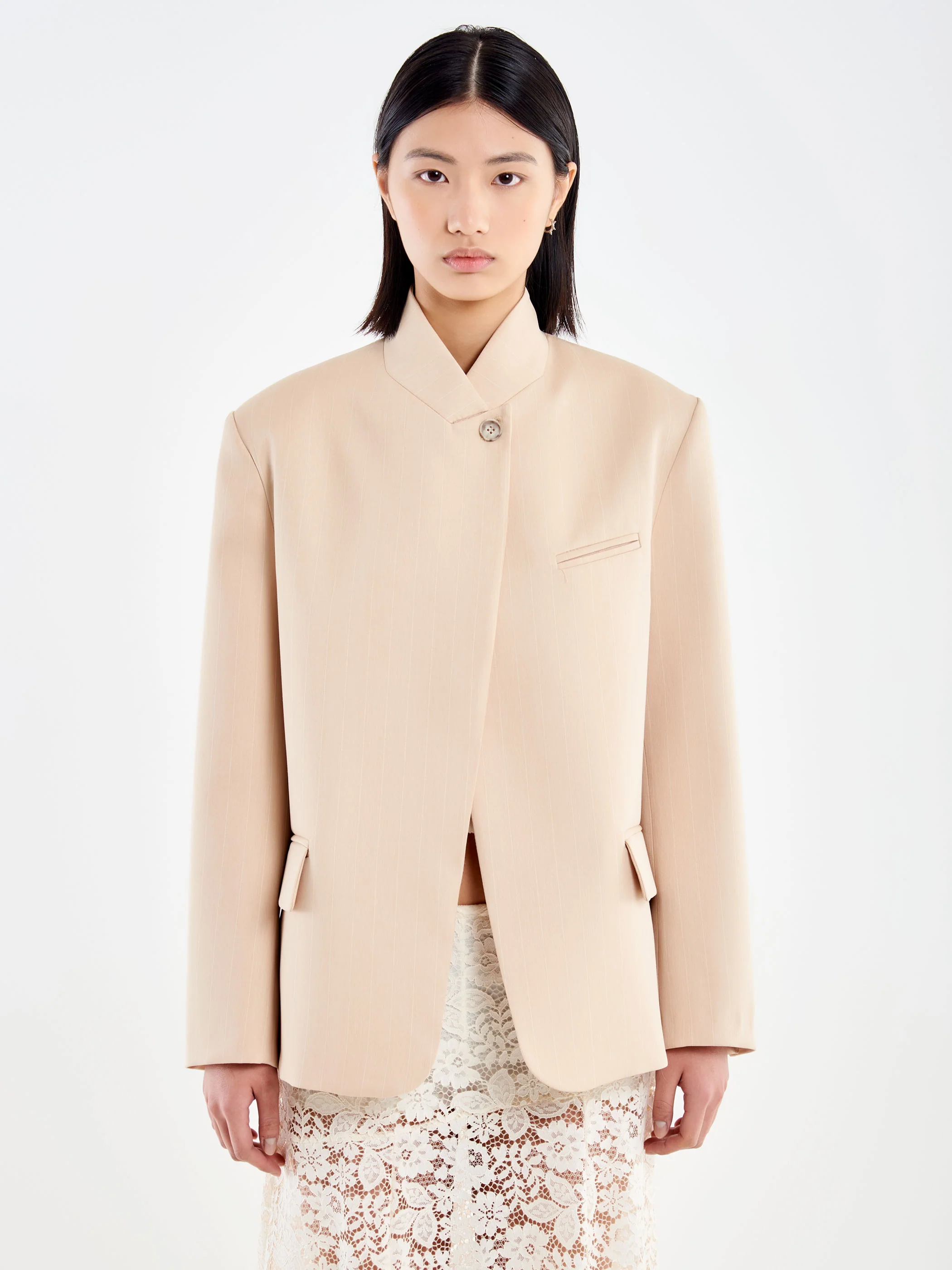 Blazer Collo Alto Tessuto Gessato - Image 2