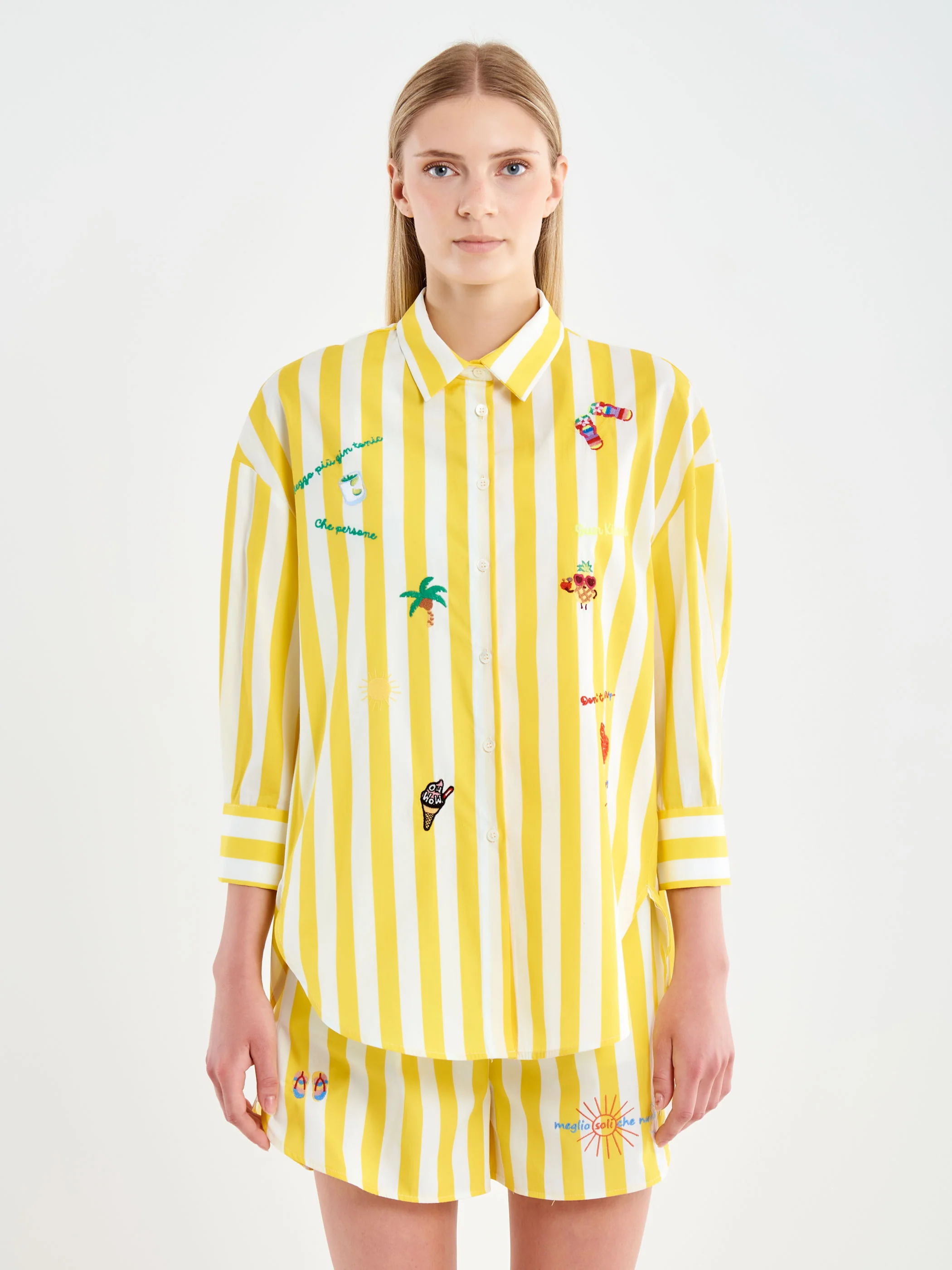 Camicia Over a Righe con Ricami - Image 2